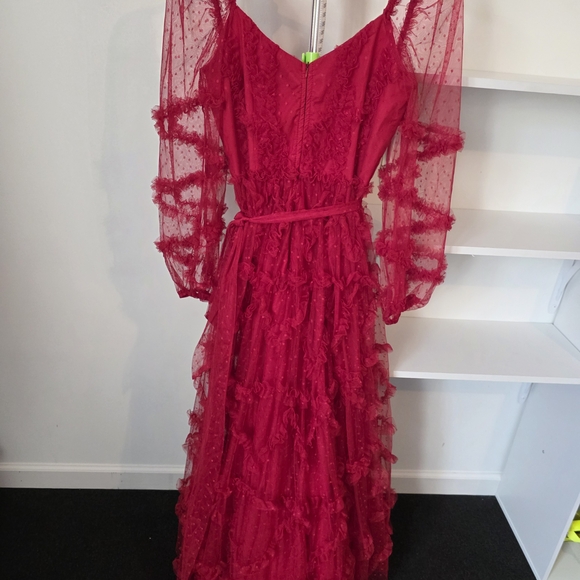 Catchall Red Ruffle Tulle Midi Dress Romantic Valentine Cottagecore NWT S - Picture 5 of 7